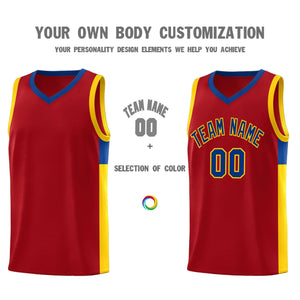 Custom Red Royal-Gold Side Two-Tone Classic Sports Uniform Basketball Jersey