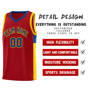 Custom Red Royal-Gold Side Two-Tone Classic Sports Uniform Basketball Jersey