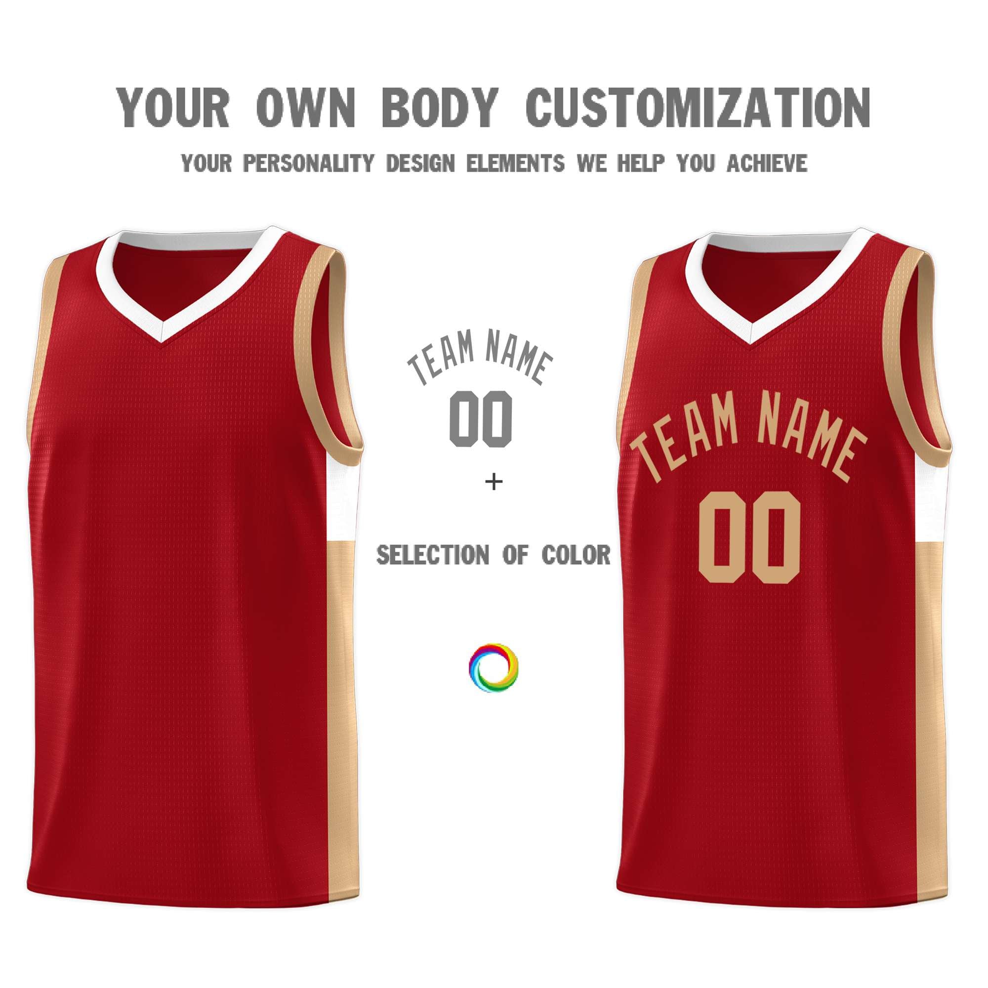 Custom Red Old Gold Side Two-Tone Classic Sports Uniform Basketball Jersey