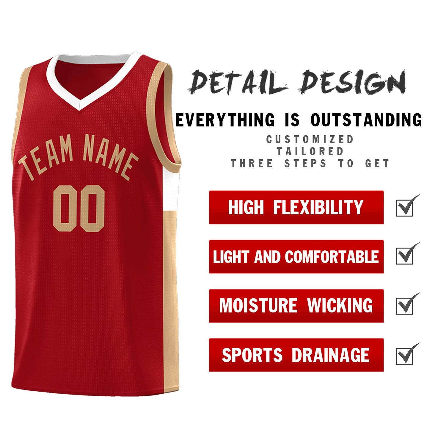 Custom Red Old Gold Side Two-Tone Classic Sports Uniform Basketball Jersey