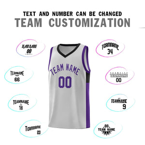 Custom Gray Purple Side Two-Tone Classic Sports Uniform Basketball Jersey