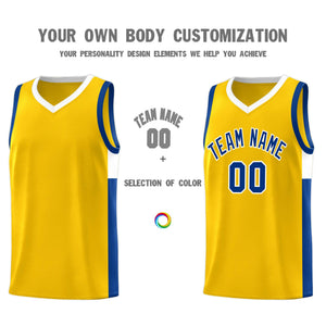 Custom Gold Royal-White Side Two-Tone Classic Sports Uniform Basketball Jersey