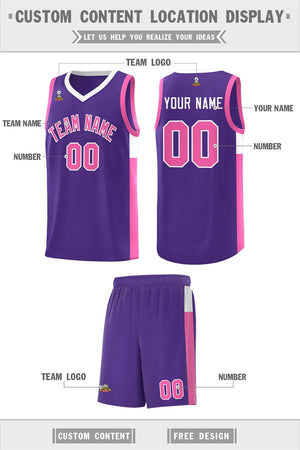 Custom Purple Pink-White Side Two-Tone Classic Sports Uniform Basketball Jersey