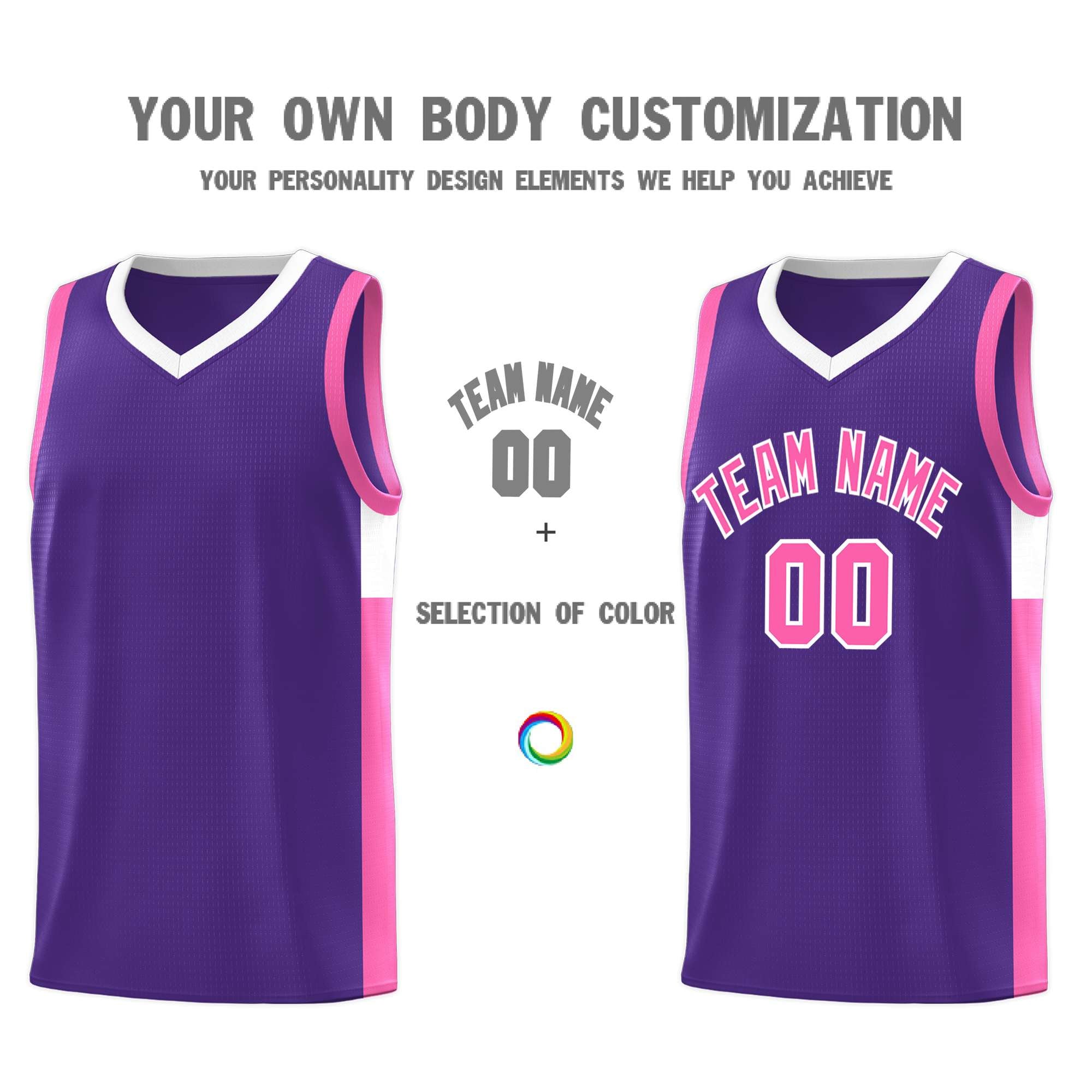 Custom Purple Pink-White Side Two-Tone Classic Sports Uniform Basketball Jersey