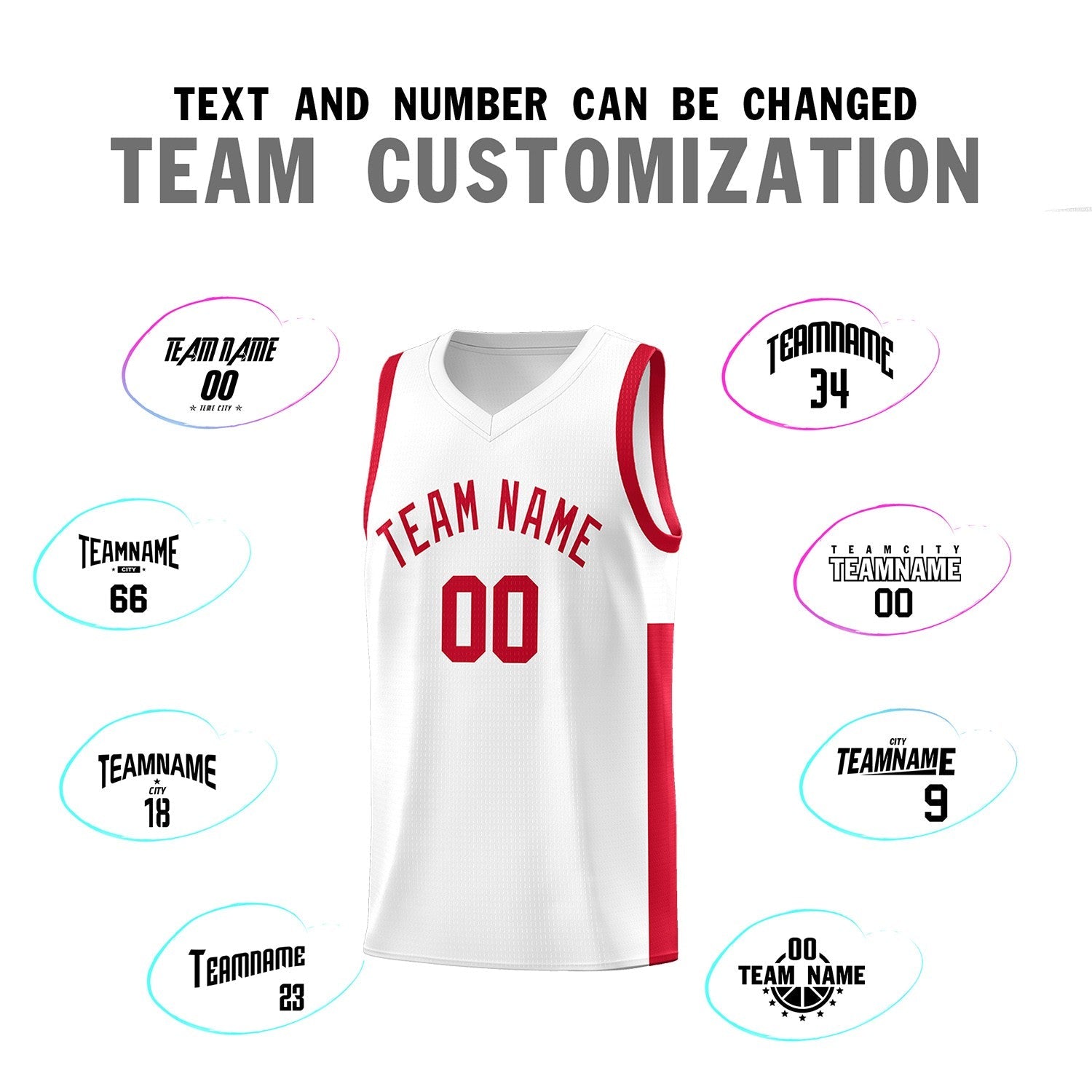 Custom White Red Side Two-Tone Classic Sports Uniform Basketball Jersey