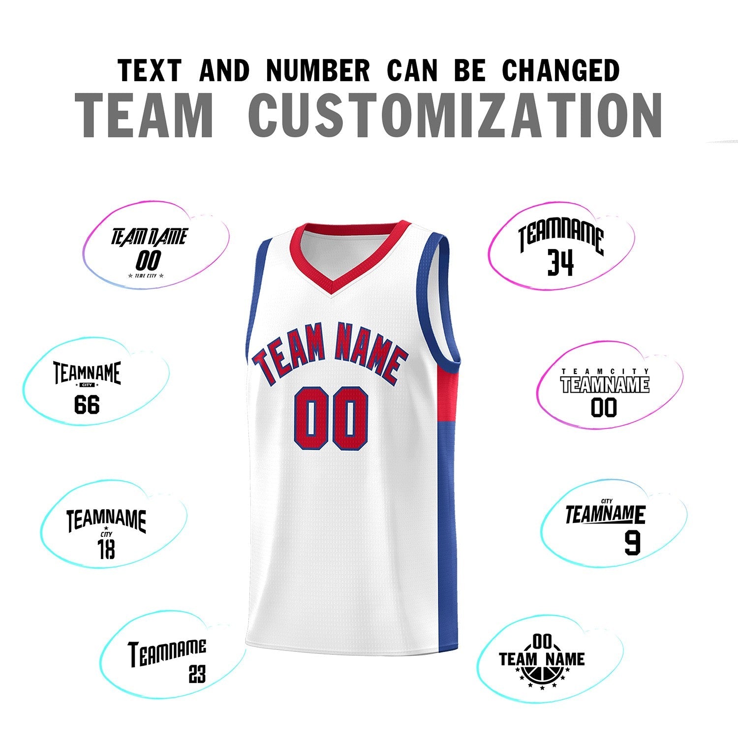 Custom White Red-Royal Side Two-Tone Classic Sports Uniform Basketball Jersey