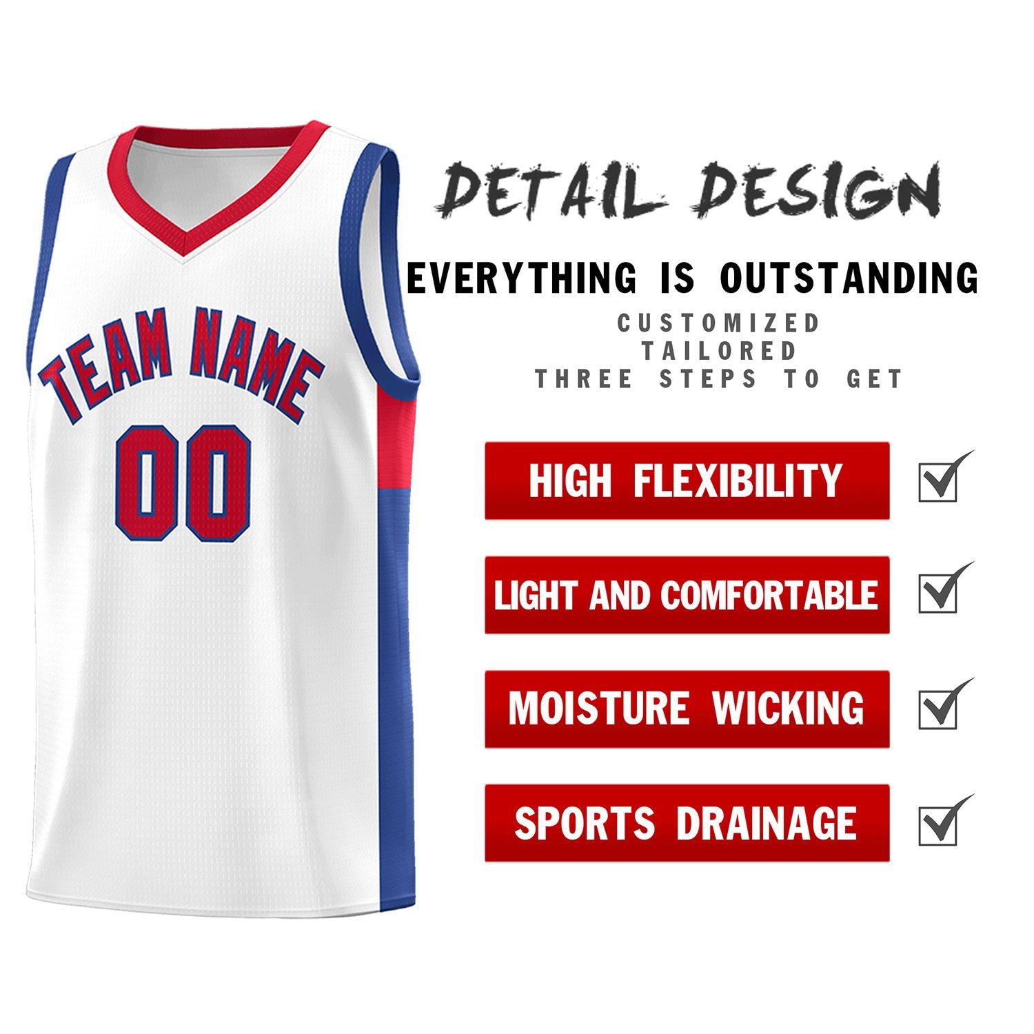 Custom White Red-Royal Side Two-Tone Classic Sports Uniform Basketball Jersey