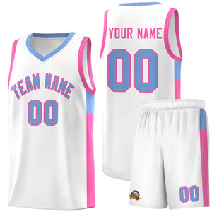 Custom White Light Blue-Pink Side Two-Tone Classic Sports Uniform Basketball Jersey