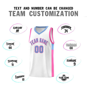 Custom White Light Blue-Pink Side Two-Tone Classic Sports Uniform Basketball Jersey