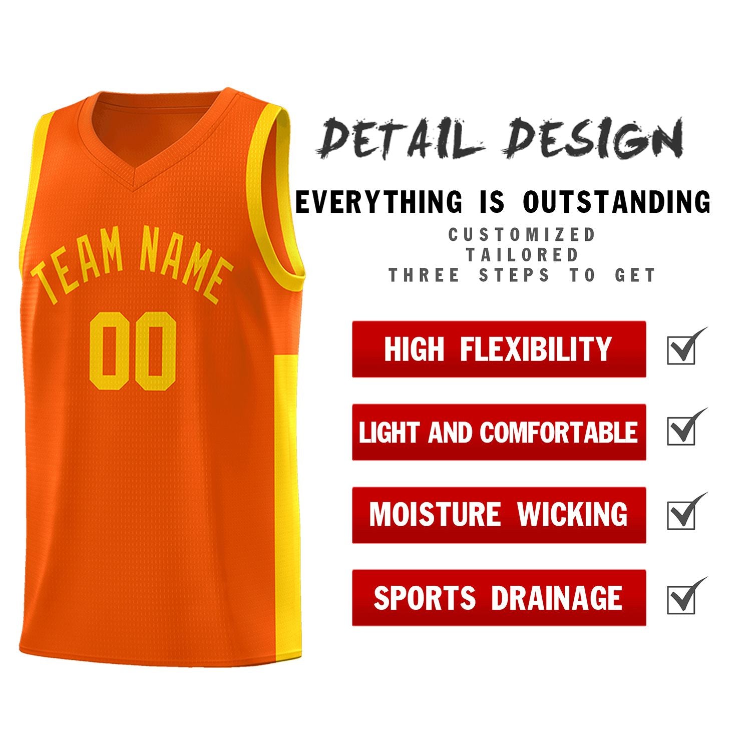 Custom Orange Gold Side Two-Tone Classic Sports Uniform Basketball Jersey