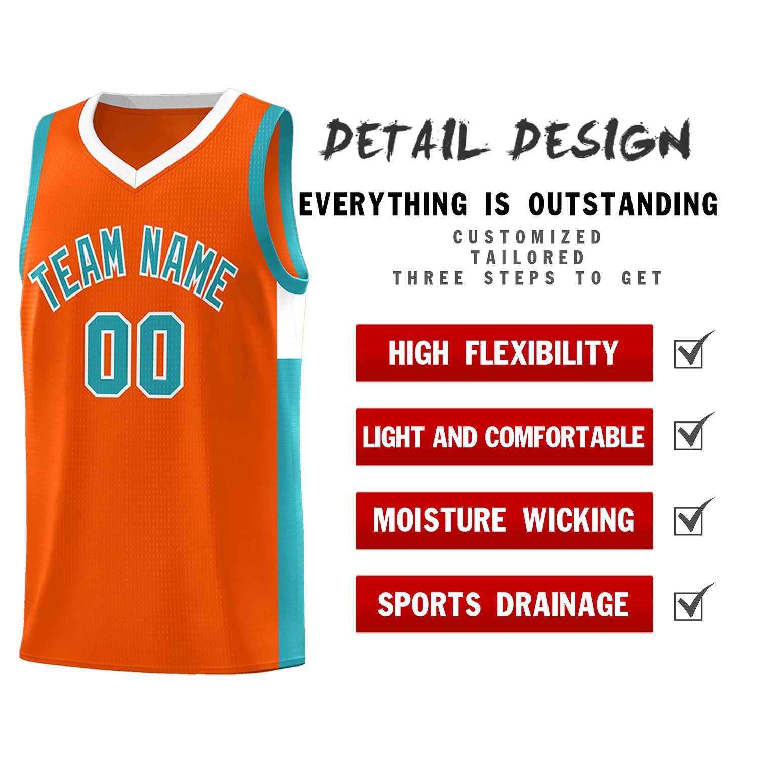 Custom Orange Aqua-White Side Two-Tone Classic Sports Uniform Basketball Jersey