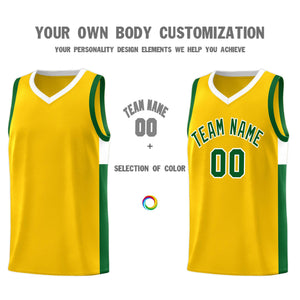 Custom Gold Green-White Side Two-Tone Classic Sports Uniform Basketball Jersey