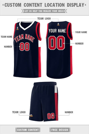 Custom Navy Red-White Side Two-Tone Classic Sports Uniform Basketball Jersey