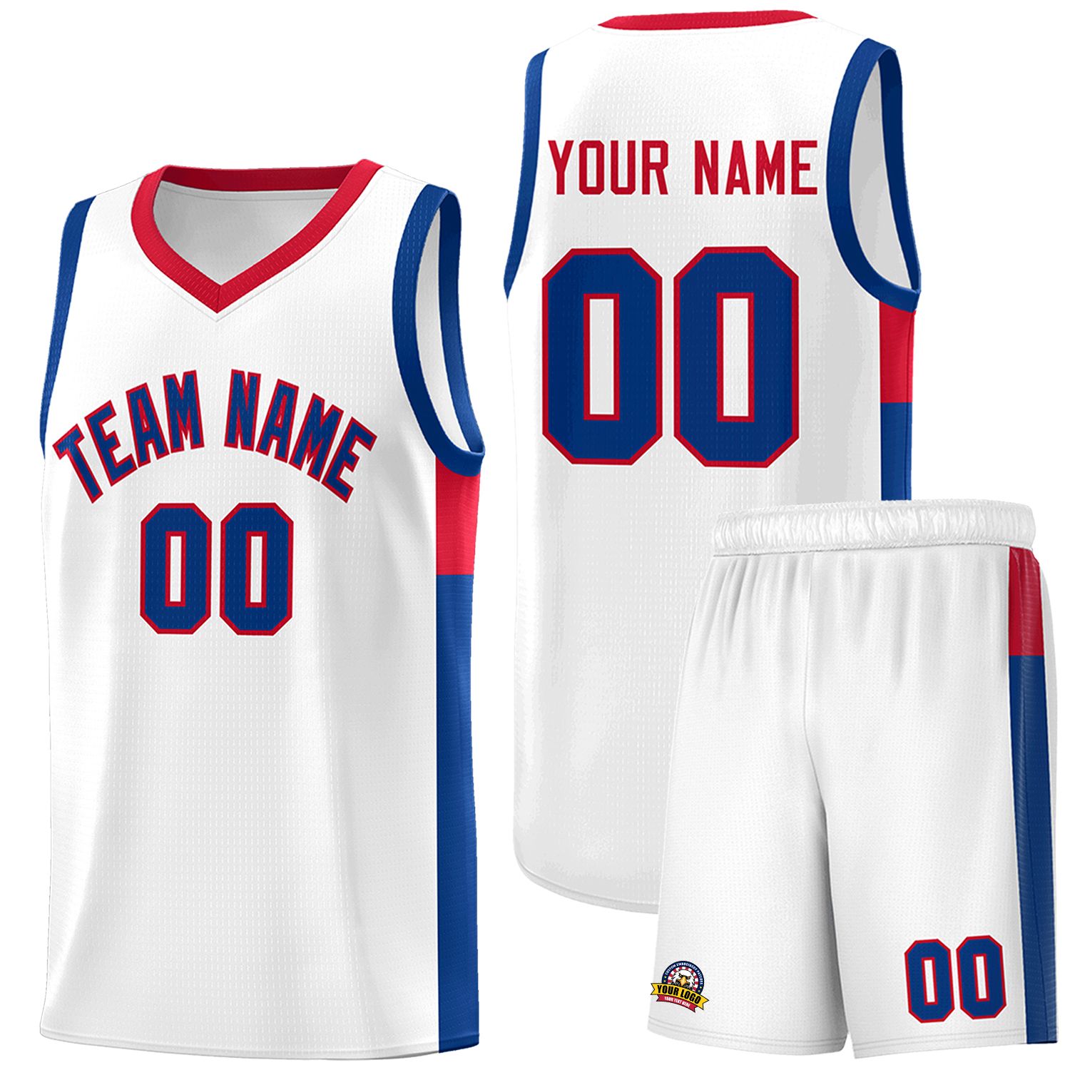 Custom White Royal-Red Side Two-Tone Classic Sports Uniform Basketball Jersey