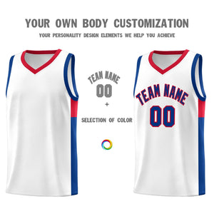 Custom White Royal-Red Side Two-Tone Classic Sports Uniform Basketball Jersey