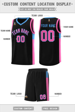 Custom Black Pink Side Two-Tone Classic Sports Uniform Basketball Jersey