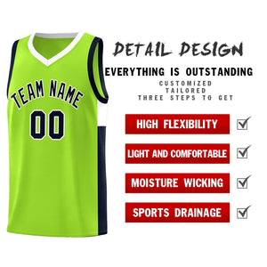 Custom Neon Green Navy-White Side Two-Tone Classic Sports Uniform Basketball Jersey