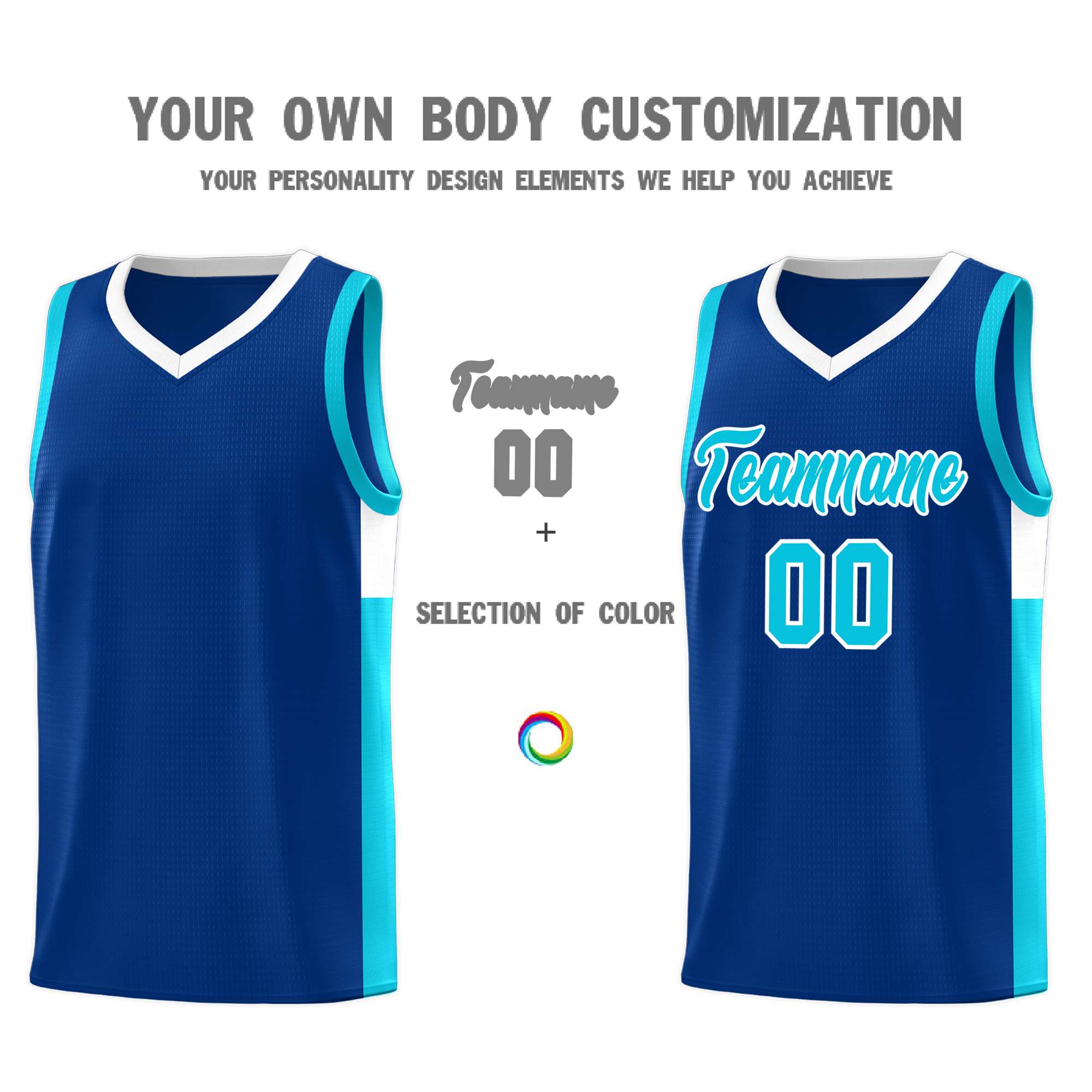 Custom Royal Light Blue-White Side Two-Tone Classic Sports Uniform Basketball Jersey