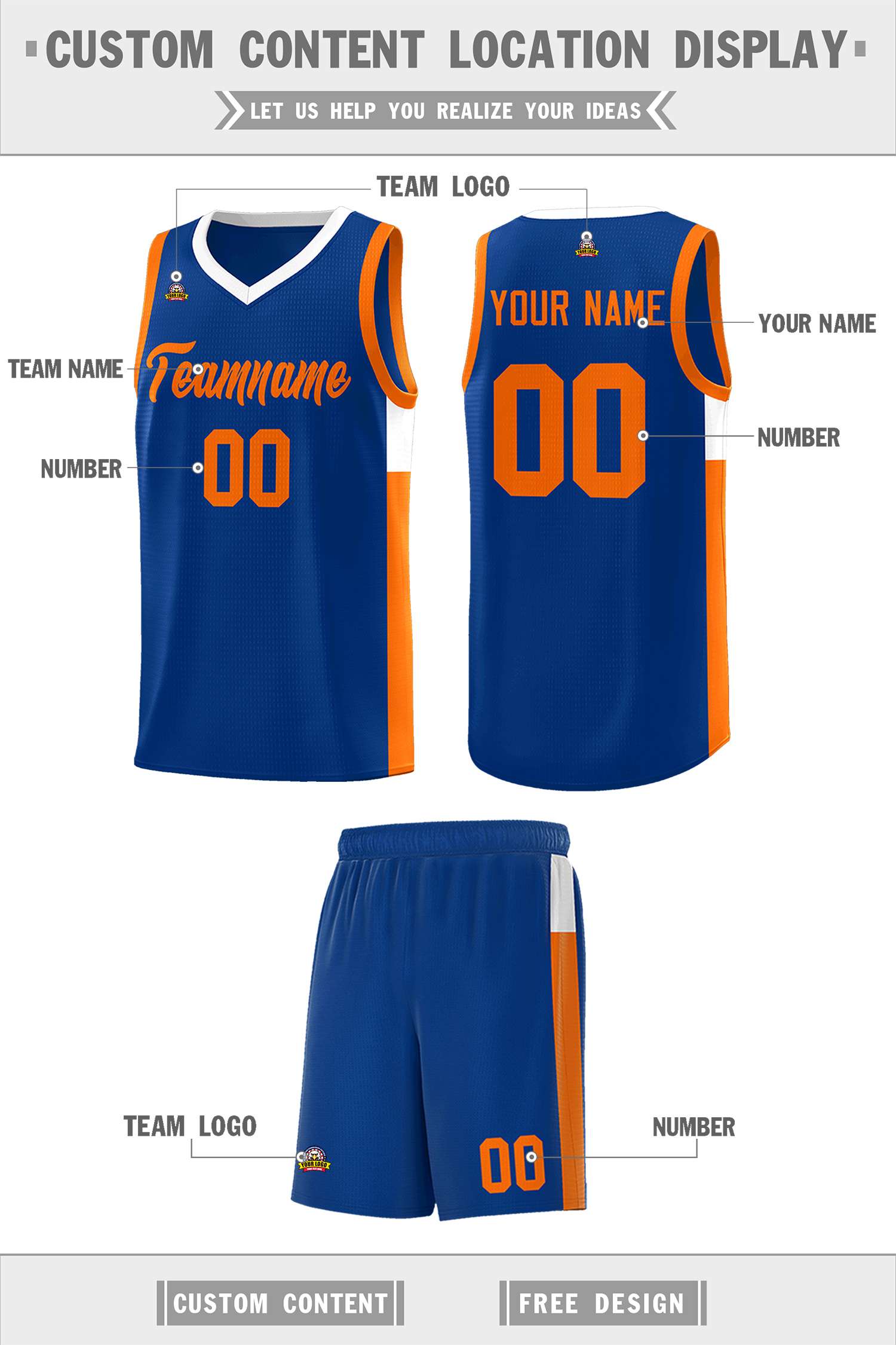 Custom Royal Orange Side Two-Tone Classic Sports Uniform Basketball Jersey