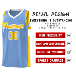 Custom Light Blue Gold-White Side Two-Tone Classic Sports Uniform Basketball Jersey