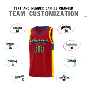 Custom Red Royal-Gold Side Two-Tone Classic Sports Uniform Basketball Jersey