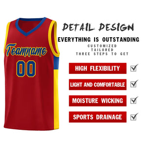 Custom Red Royal-Gold Side Two-Tone Classic Sports Uniform Basketball Jersey