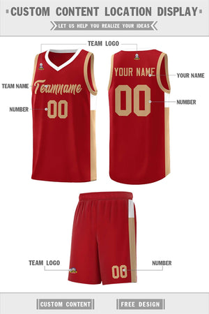 Custom Red Old Gold Side Two-Tone Classic Sports Uniform Basketball Jersey