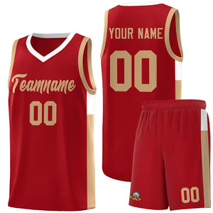 Custom Red Old Gold Side Two-Tone Classic Sports Uniform Basketball Jersey