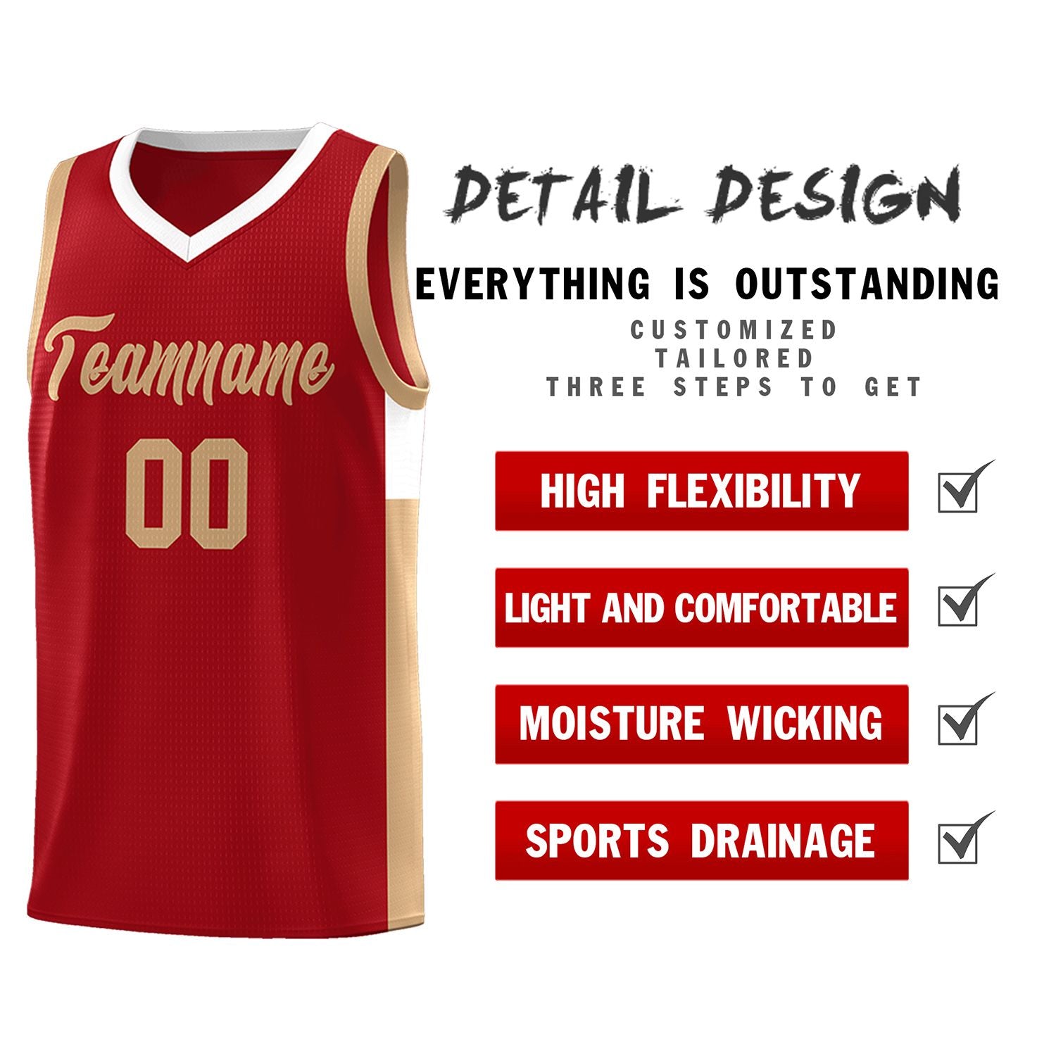 Custom Red Old Gold Side Two-Tone Classic Sports Uniform Basketball Jersey