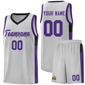 Custom Gray Purple Side Two-Tone Classic Sports Uniform Basketball Jersey