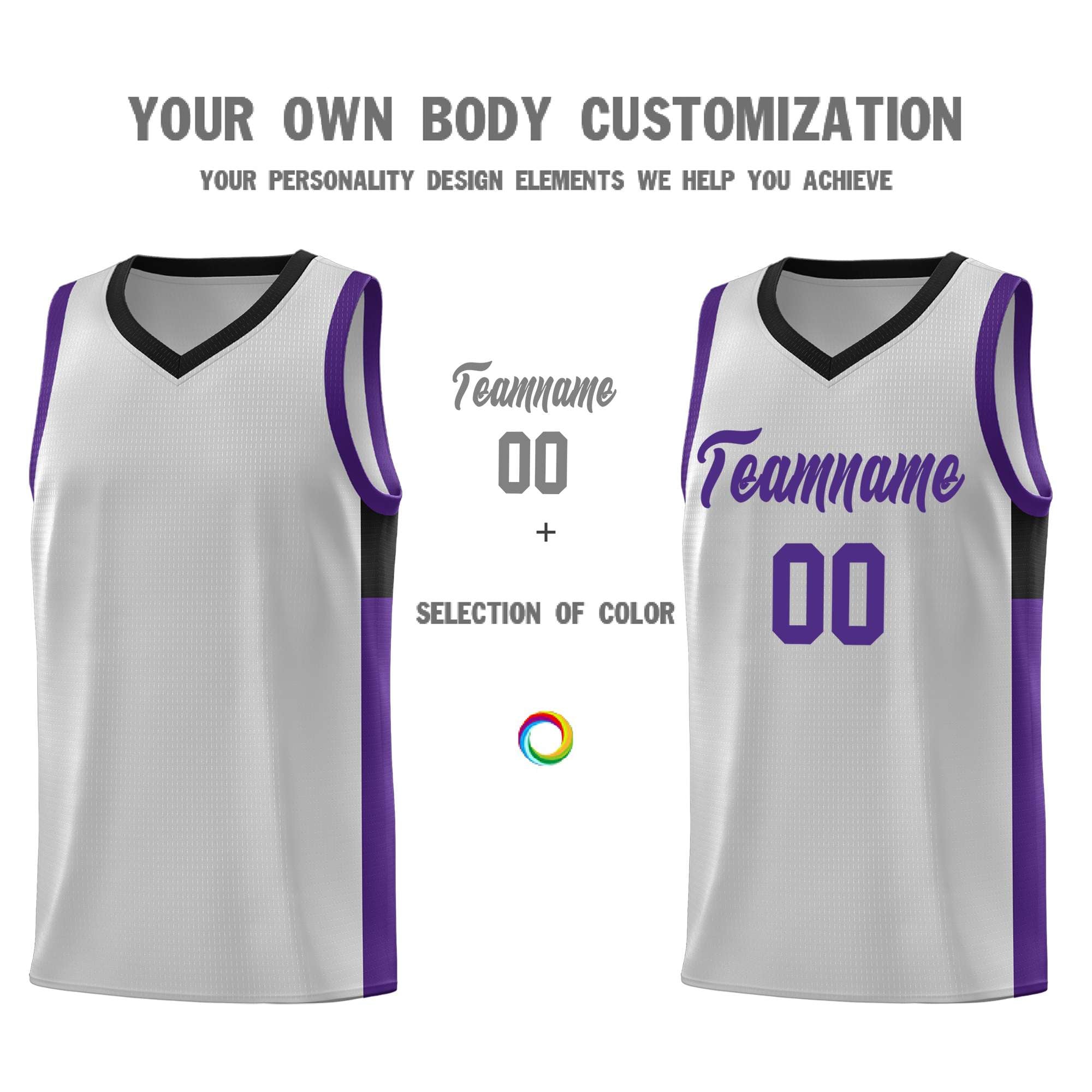 Custom Gray Purple Side Two-Tone Classic Sports Uniform Basketball Jersey