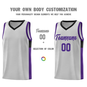 Custom Gray Purple Side Two-Tone Classic Sports Uniform Basketball Jersey