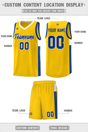 Custom Gold Royal-White Side Two-Tone Classic Sports Uniform Basketball Jersey