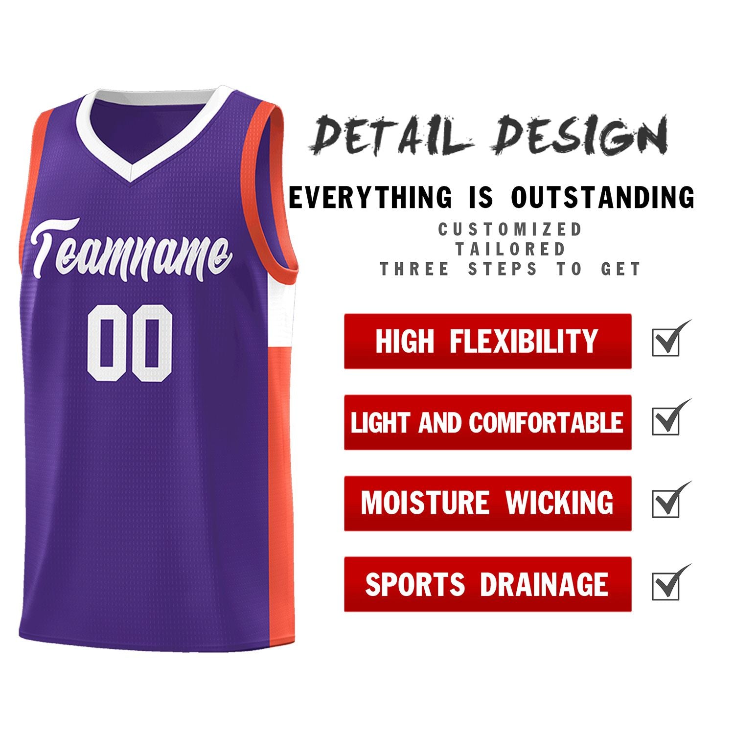 Custom Purple White Side Two-Tone Classic Sports Uniform Basketball Jersey