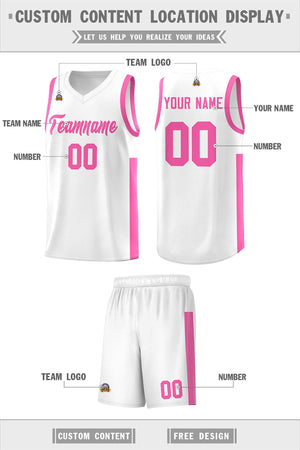 Custom White Pink Side Two-Tone Classic Sports Uniform Basketball Jersey