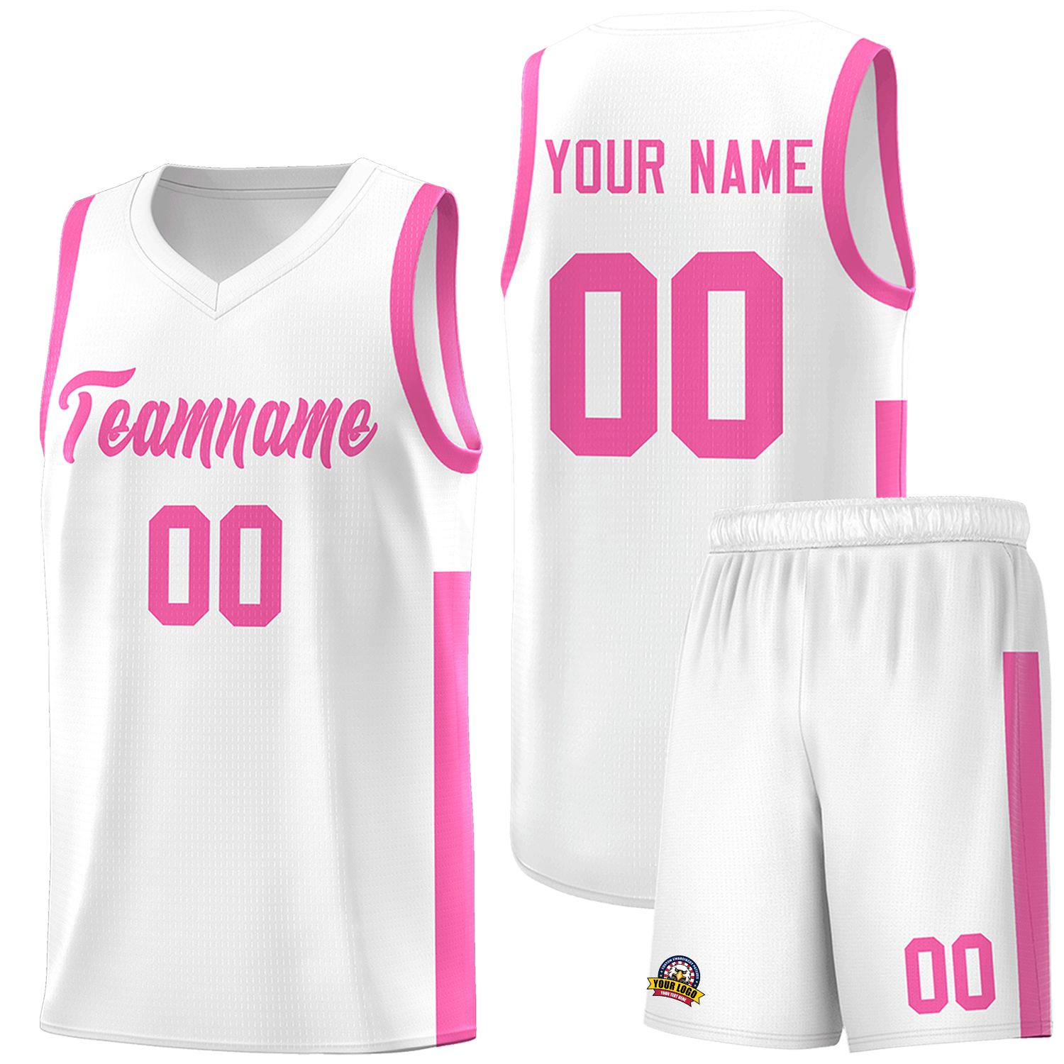 Custom White Pink Side Two-Tone Classic Sports Uniform Basketball Jersey