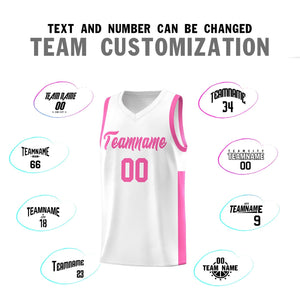 Custom White Pink Side Two-Tone Classic Sports Uniform Basketball Jersey