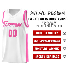 Custom White Pink Side Two-Tone Classic Sports Uniform Basketball Jersey