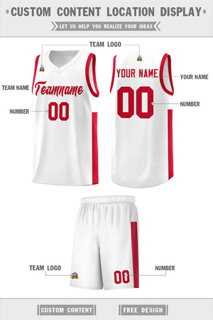 Custom White Red Side Two-Tone Classic Sports Uniform Basketball Jersey