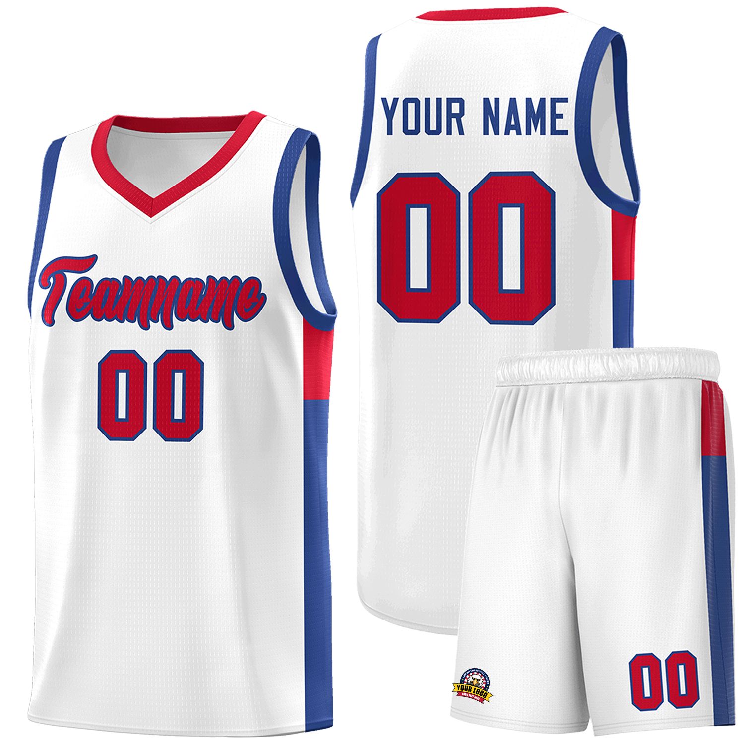 Custom White Red-Royal Side Two-Tone Classic Sports Uniform Basketball Jersey