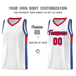 Custom White Red-Royal Side Two-Tone Classic Sports Uniform Basketball Jersey