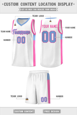 Custom White Light Blue-Pink Side Two-Tone Classic Sports Uniform Basketball Jersey