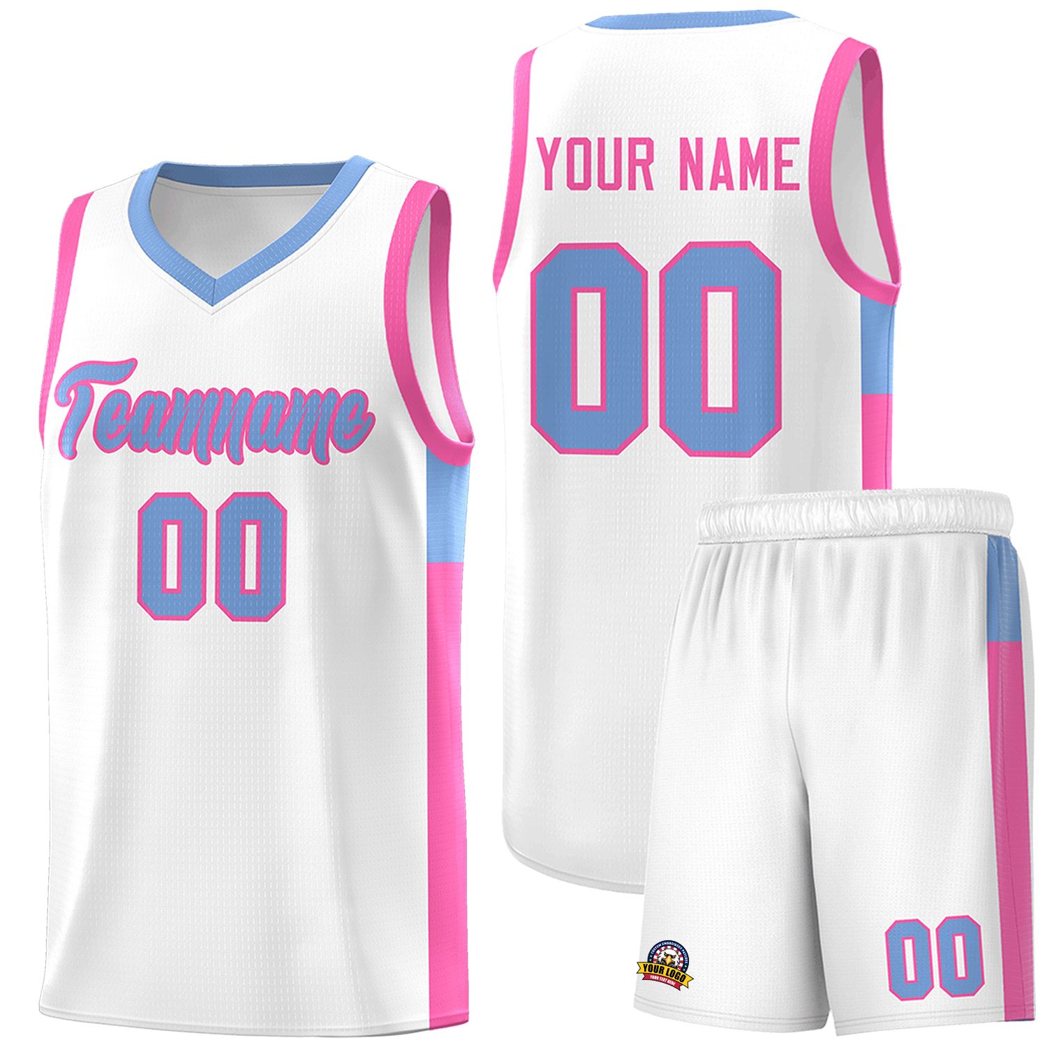 Custom White Light Blue-Pink Side Two-Tone Classic Sports Uniform Basketball Jersey