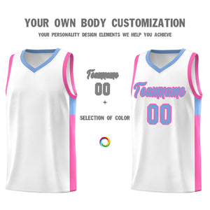 Custom White Light Blue-Pink Side Two-Tone Classic Sports Uniform Basketball Jersey