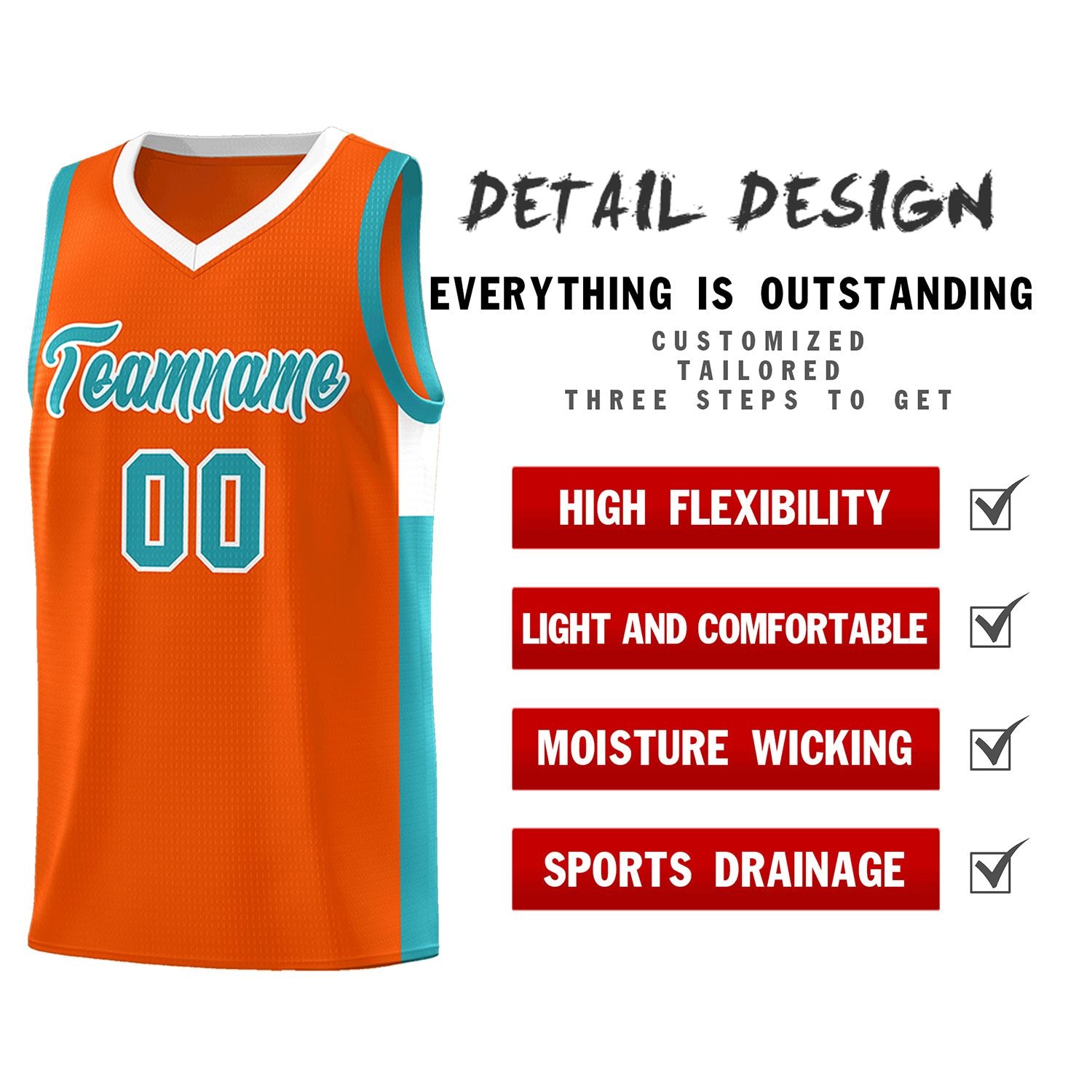 Custom Orange Aqua-White Side Two-Tone Classic Sports Uniform Basketball Jersey