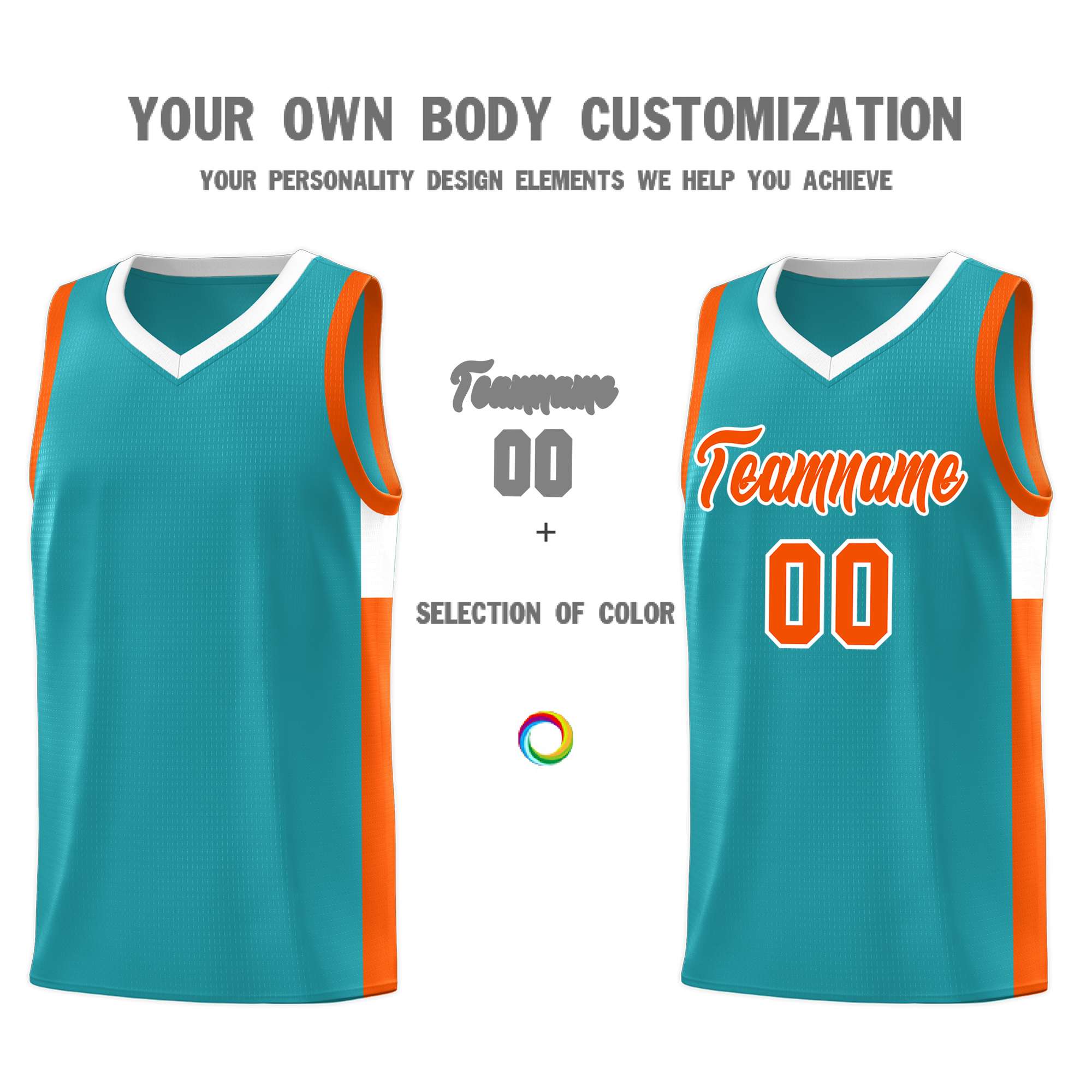 Custom Aqua Orange-White Side Two-Tone Classic Sports Uniform Basketball Jersey