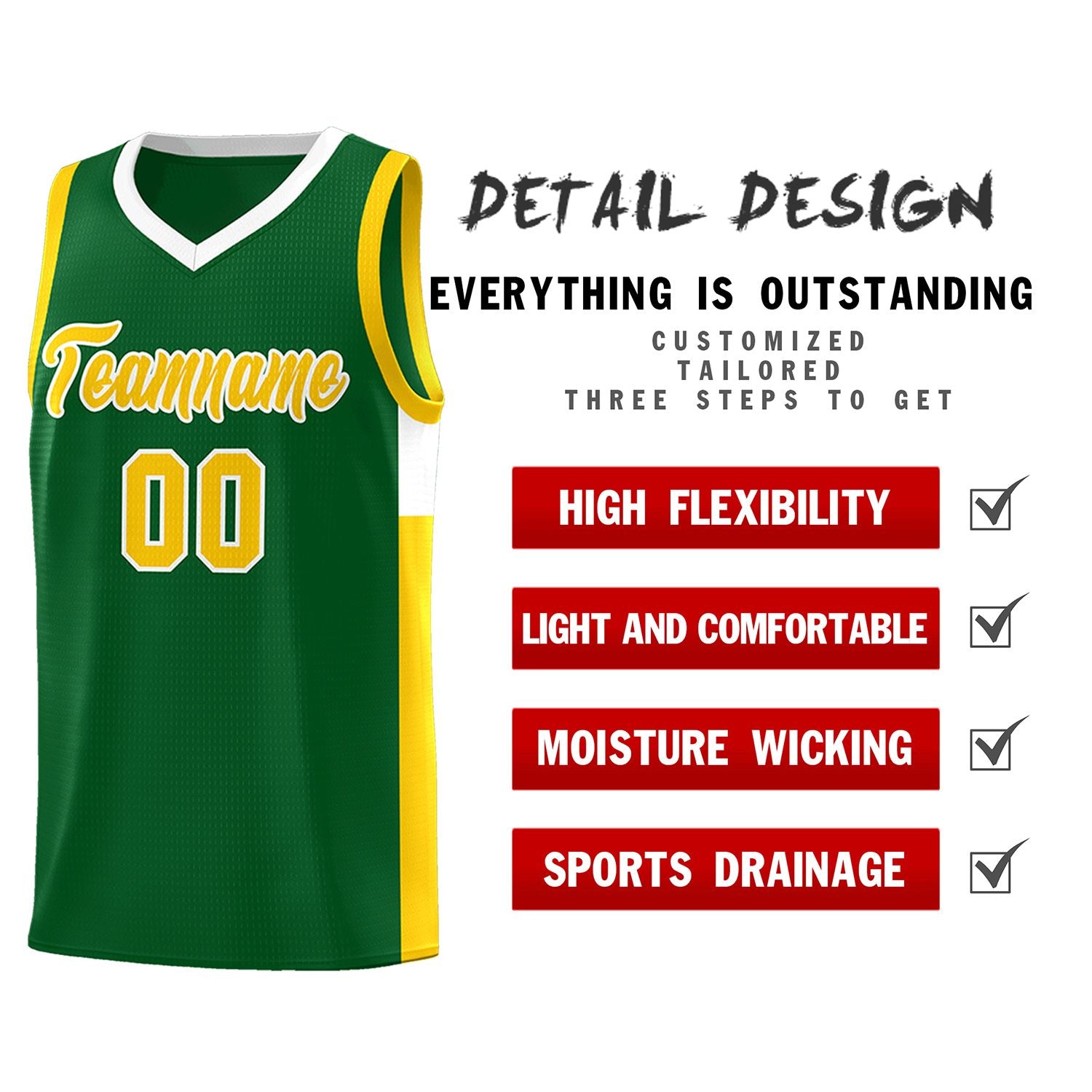 Custom Green Gold-White Side Two-Tone Classic Sports Uniform Basketball Jersey