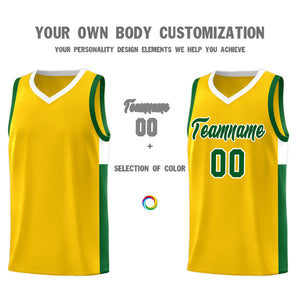 Custom Gold Green-White Side Two-Tone Classic Sports Uniform Basketball Jersey