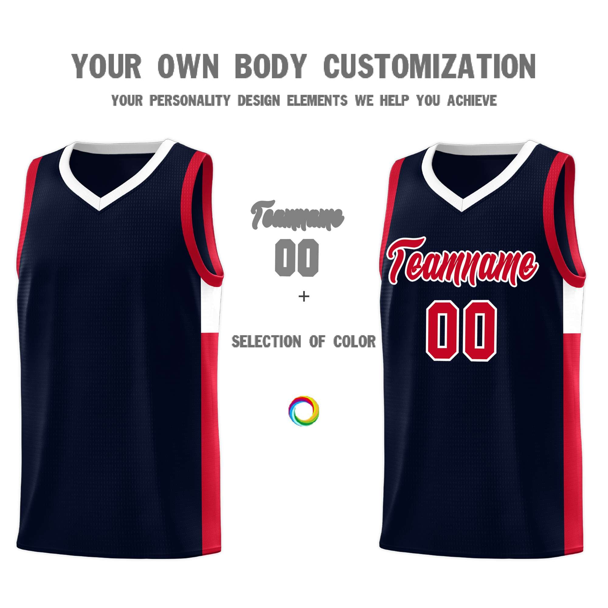 Custom Navy Red-White Side Two-Tone Classic Sports Uniform Basketball Jersey