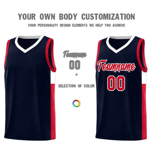 Custom Navy Red-White Side Two-Tone Classic Sports Uniform Basketball Jersey